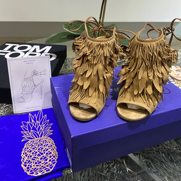 AQUAZZURA FIRENZE SO POCAHONTAS SANDAL CAPPUCCINO - Picture 3 of 10